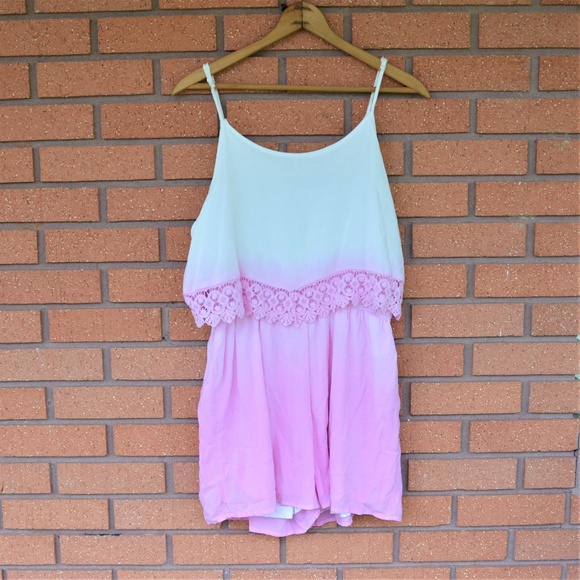 Charlotte Russe Tops - Charlotte Russe- Pink&White Romper w/Lace